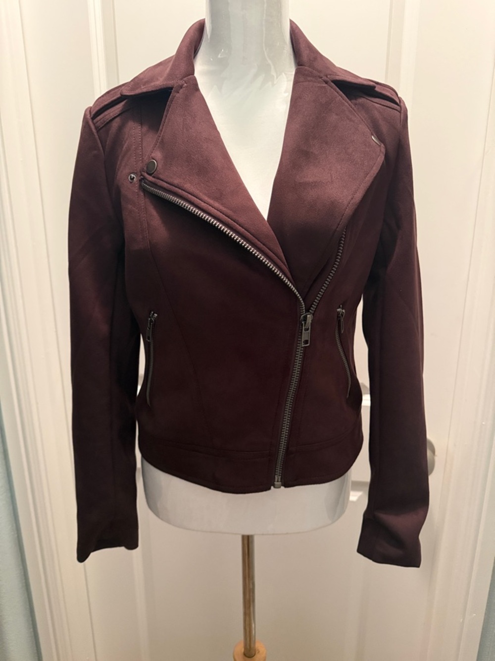 Philosophy Brown Suede-Look Asymmetrical Moto Jacket